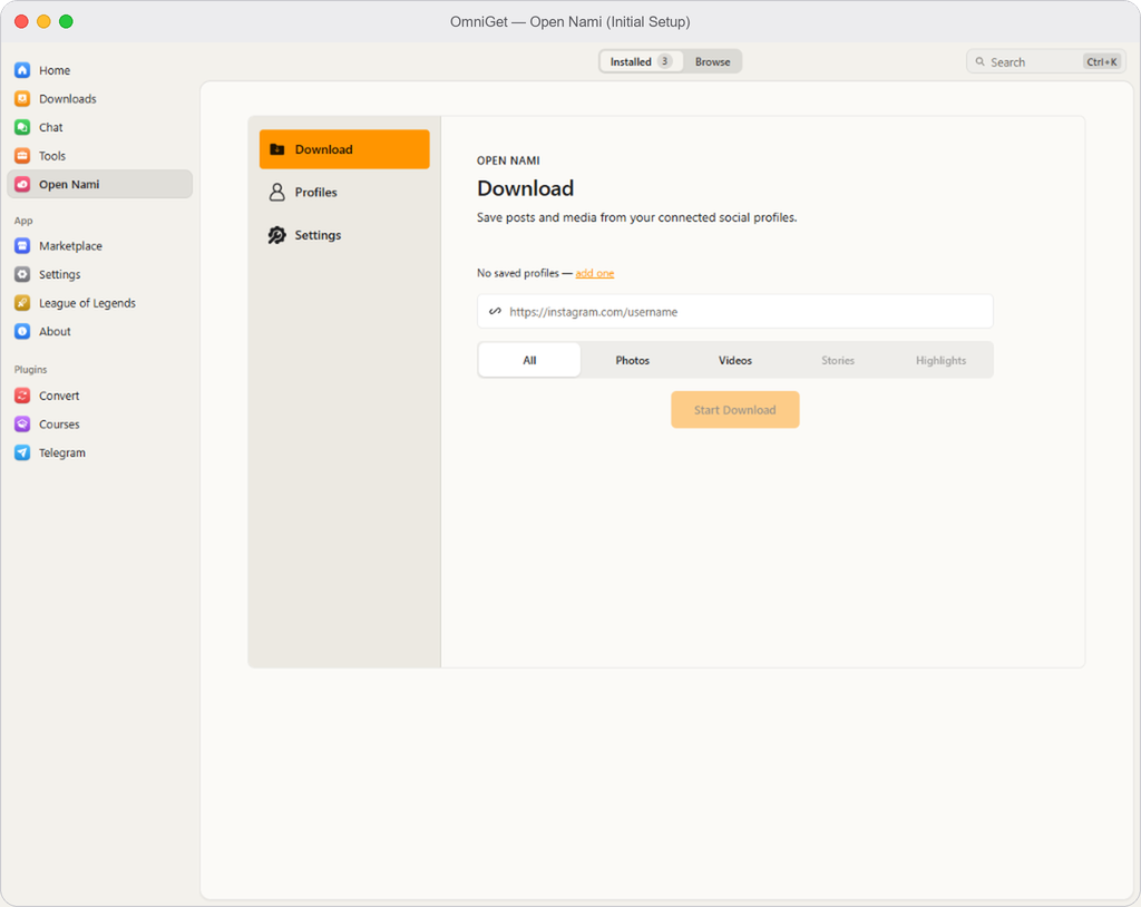 OpenNami Profile Connection Setup